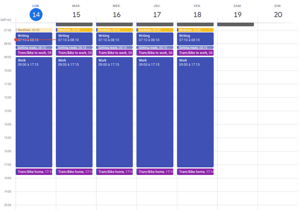 Google calendar preview of my schedule
